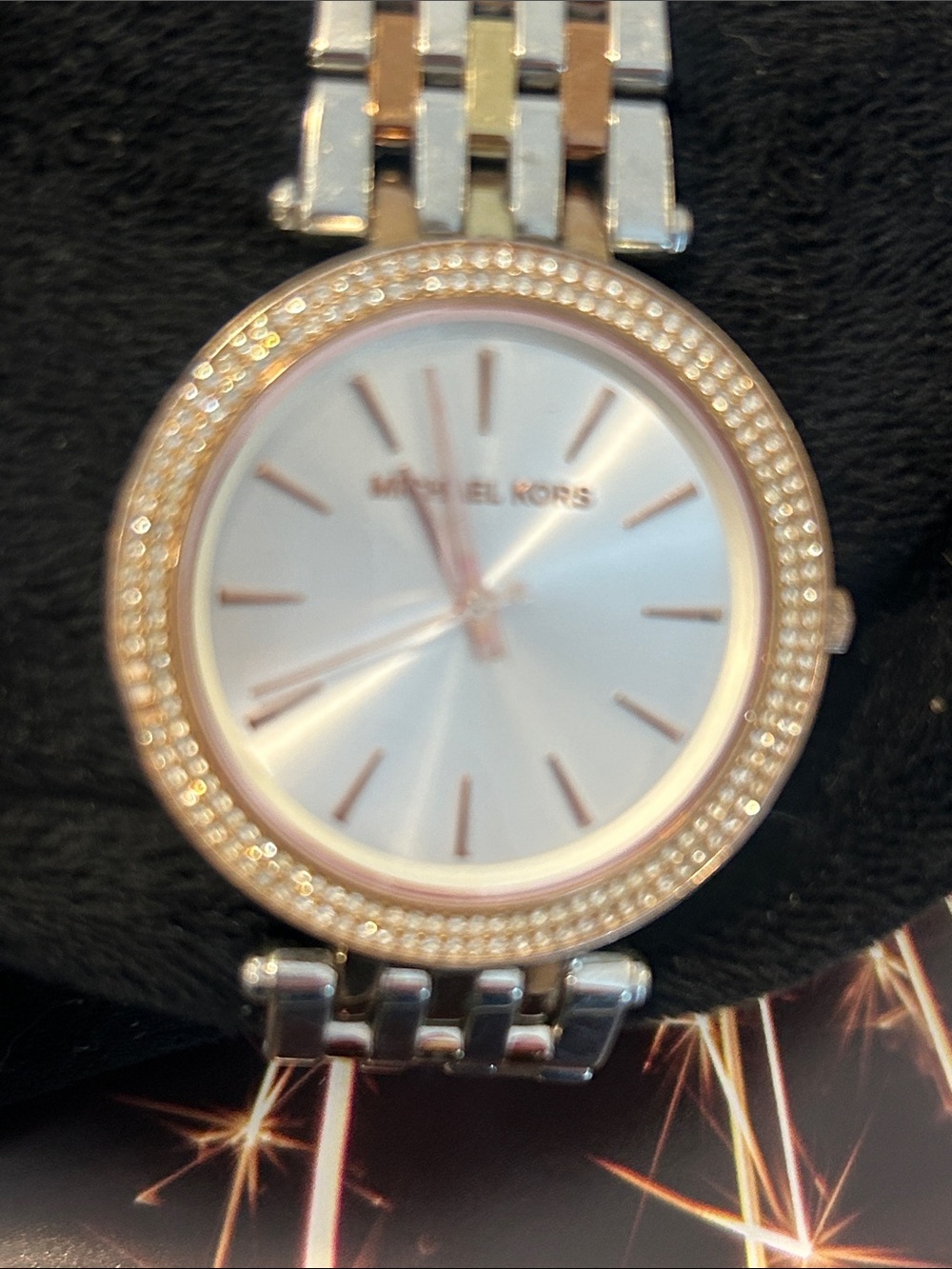 Michael Kors Silver and Rose Gold Crystal Bezel Bracelet Watch - Picture 5 of 5